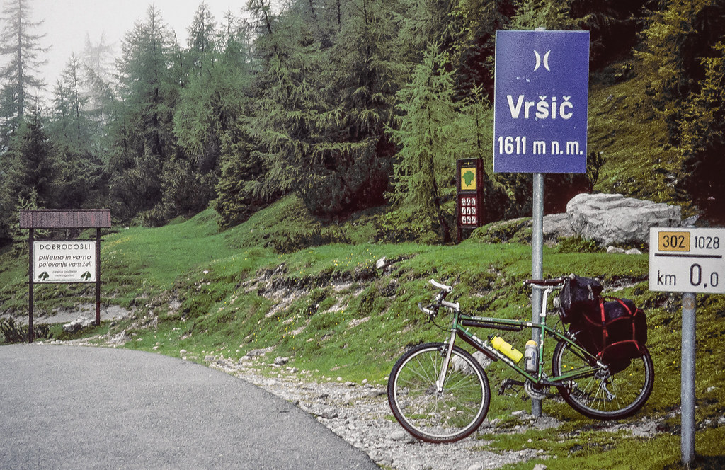 Cycle Tour of Slovenia - My bike at summit of Vršič Pass